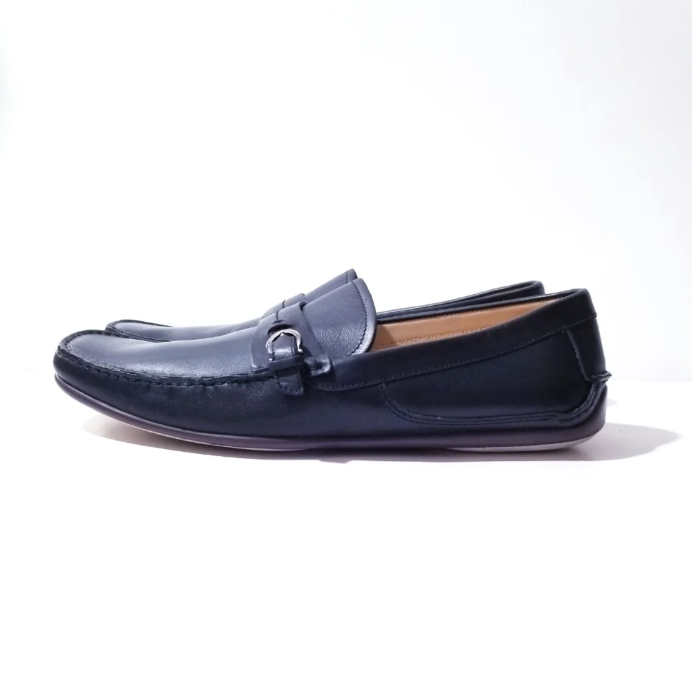 SALVATORE FERRAGAMO Black Leather Side Buckle Loafers Wine Vibram Sole 9.5